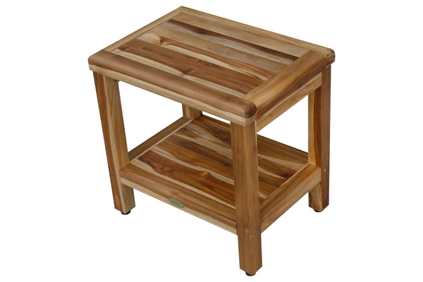 18" Contemporary Teak Shower Stool or Bench with Shelf in Natural Finish