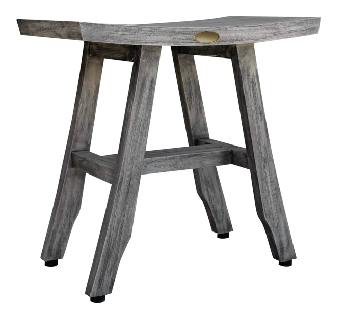 Compact Contemporary Teak Shower Stool in Gray Finish