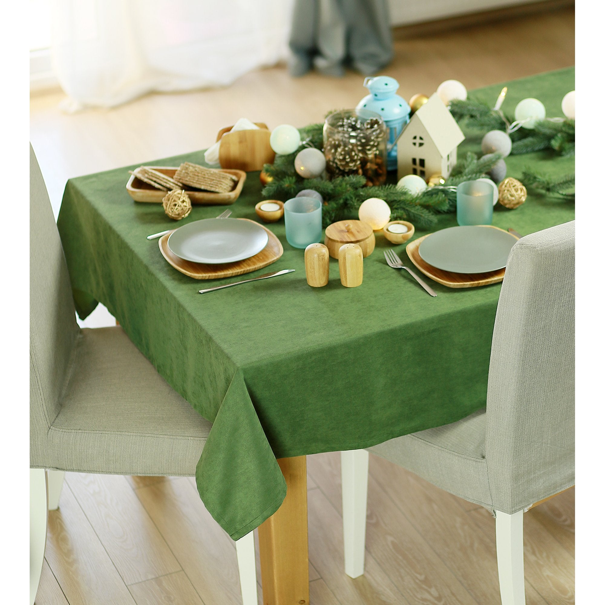 120" Merry Christmas Rectangle Tablecloth in Green