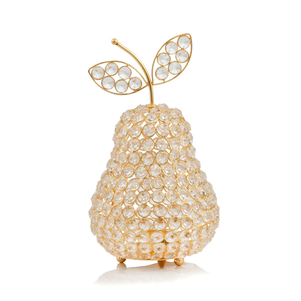 10.75" Medium Faux Crystal Gold Pear Sculpture