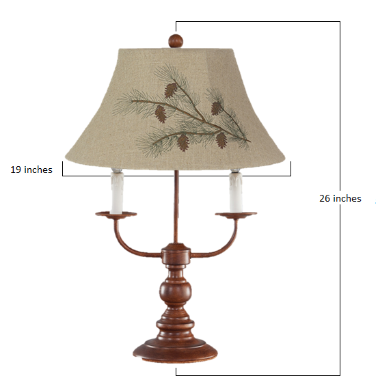 Brown Metal 2 Light Table Lamp with Pine Branch Design Shade