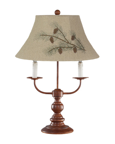 Brown Metal 2 Light Table Lamp with Pine Branch Design Shade