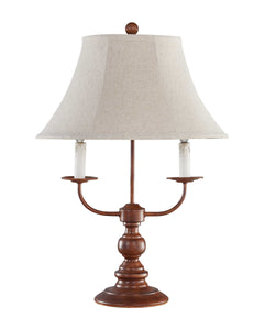 Brown Metal 2 Light Double Arm Table Lamp with Linen Shade