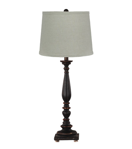 Distressed Black Traditional Table Lamp with Natural Shade