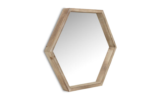 Modern Natural Wood Finish Hexagonal Wall Mirror