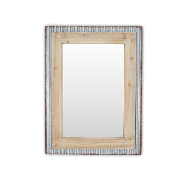 Glavanized Metal and Wood Rectangular Frame Wall Mirror