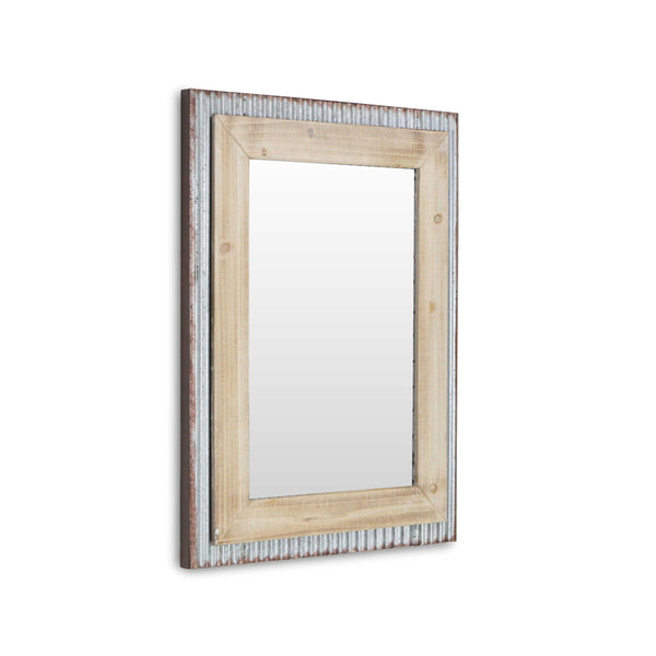 Glavanized Metal and Wood Rectangular Frame Wall Mirror