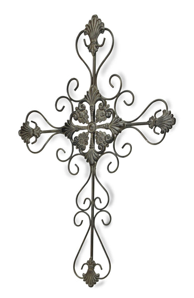 Gray Metal Scroll Design Gray Hanging Cross Wall Decor