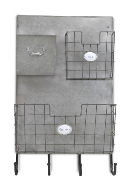 Gray Metal Organizer with 3 Storage Pockets and 4 bottom Hooks