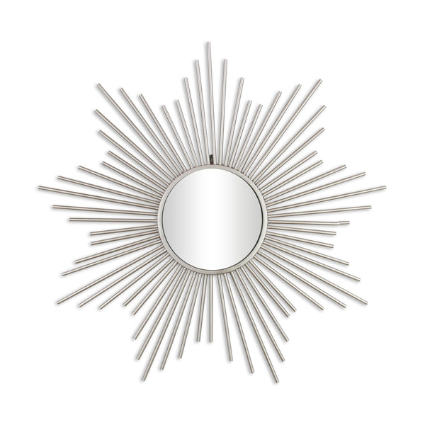 Striking Silver Metal Sunburst Design Wall Mirror