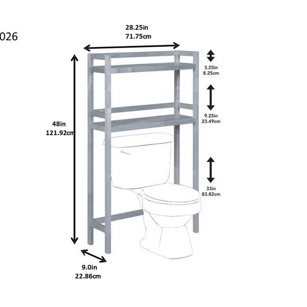 48" Graphite Finish 2 Tier Solid Wood Over Toilet Organizer