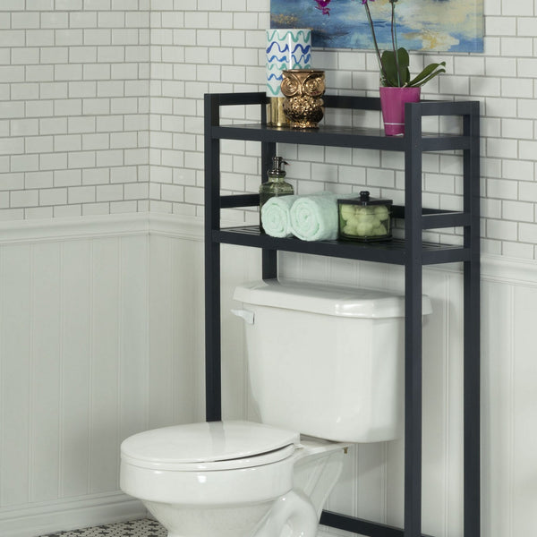 48" Graphite Finish 2 Tier Solid Wood Over Toilet Organizer