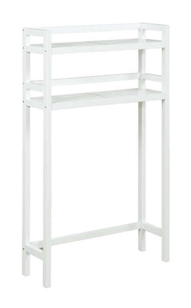 48" White Finish 2 Tier Solid Wood Over Toilet Organizer