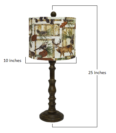 Brown Traditional Table Lamp with Woodland Animal Printed Shade