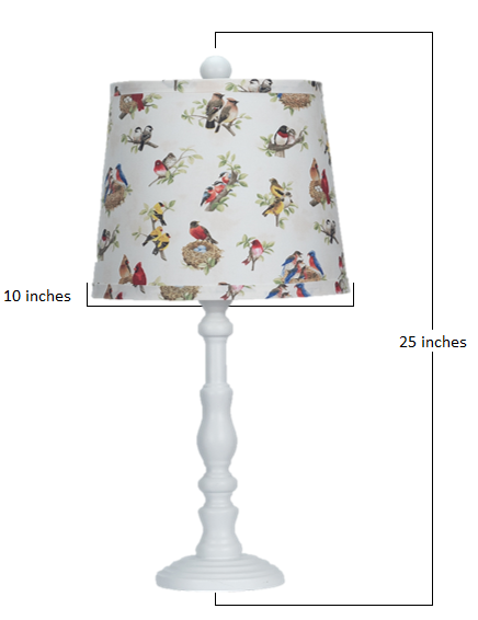 White Traditional Table Lamp with Birds Printed Shade