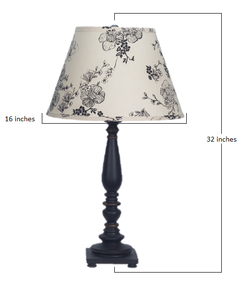 Distressed Black Traditional Table Lamp with Wild Roses Shade