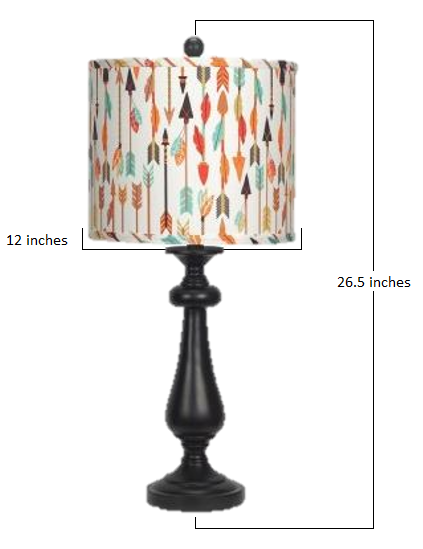 Black Table Lamp with Quills and Arrow Printed Shade