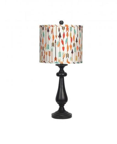 Black Table Lamp with Quills and Arrow Printed Shade