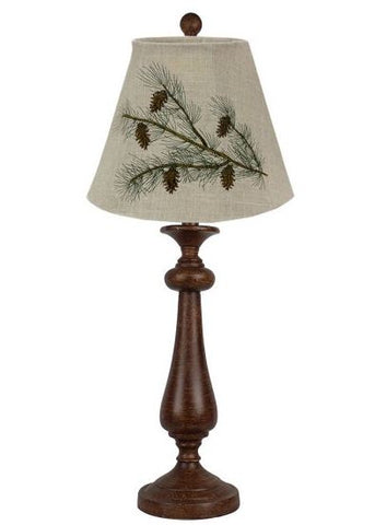 Distressed Brown Traditional Table Lamp with Pine Cone Embroidered Shade