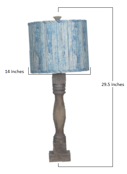 Distressed Brown Table Lamp with Wood Planks in Blue Shade