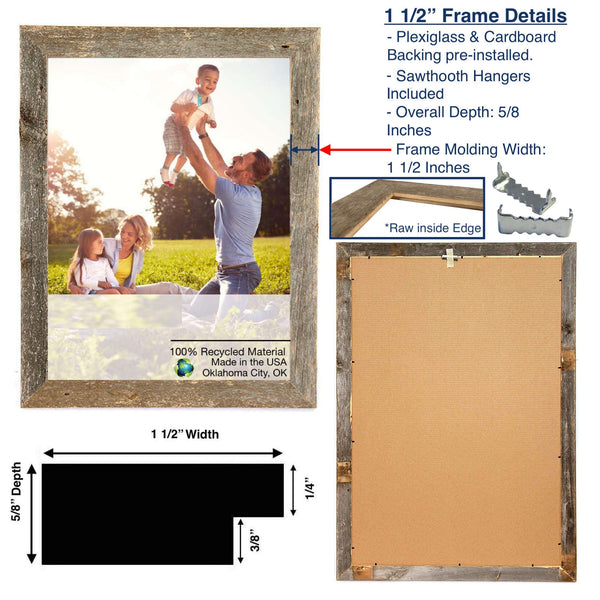 24 x 30 Natural Weathered Grey Picture Frame with Plexiglass Holder