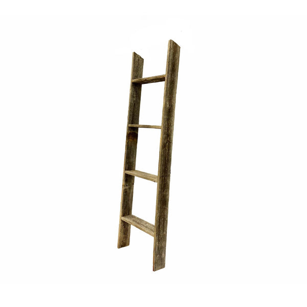 4 Step Rustic Weathered Grey Wood Ladder Shelf