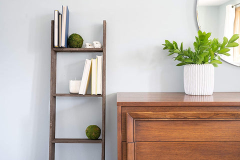 4 Step Rustic Weathered Grey Wood Ladder Shelf