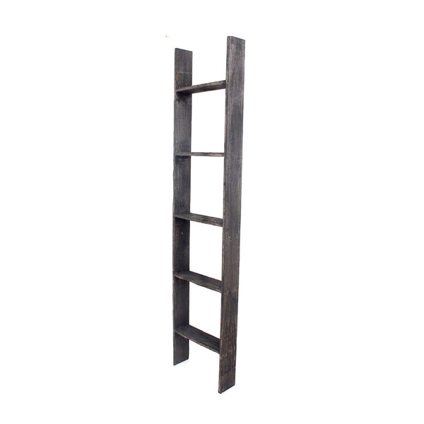 4 Step Rustic Black Wood Ladder Shelf