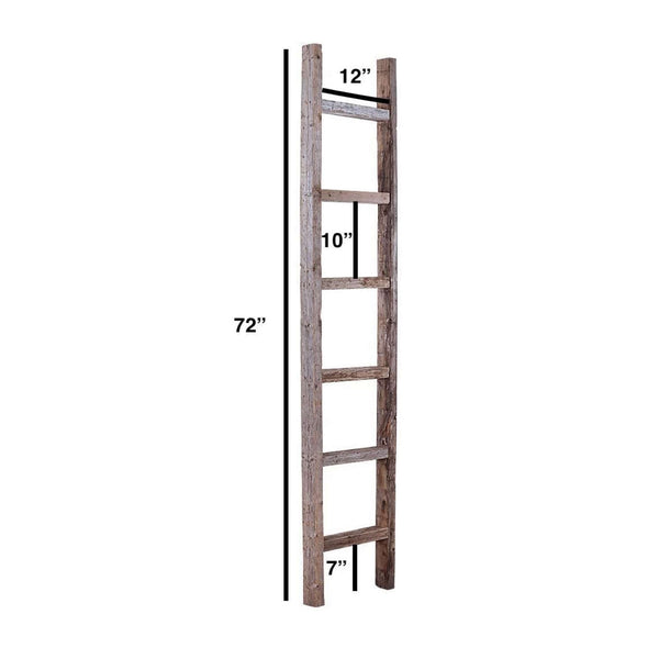 7 Step Rustic Weathered Gray Wood Ladder Shelf