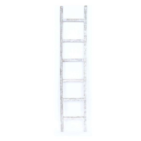 6 Step Rustic White Wash Wood Ladder Shelf