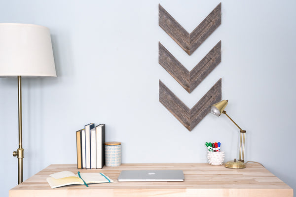 Set of 3 Rustic Weathered Grey Wood Chevron Arrow