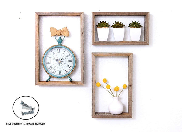 Rustic Farmhouse Set of 3 Rectangle Shadow Box Shelves