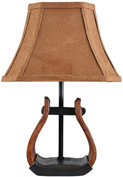 Horse Stirrup Accent Lamp with Faux Suede Brown Shade