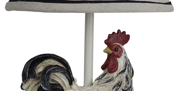 White and Black Rooster with Sunflower and Harlequin Patterned Accent Lamp