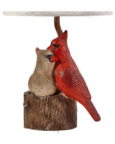 Two Red Cardinals Accent Lamp with White Shade