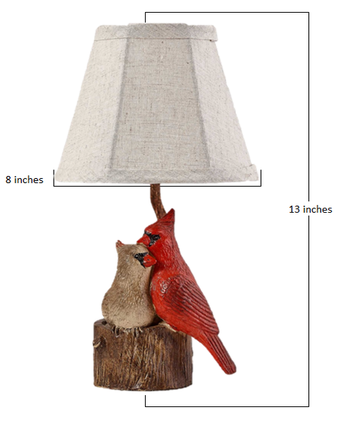 Two Red Cardinals Accent Lamp with White Shade