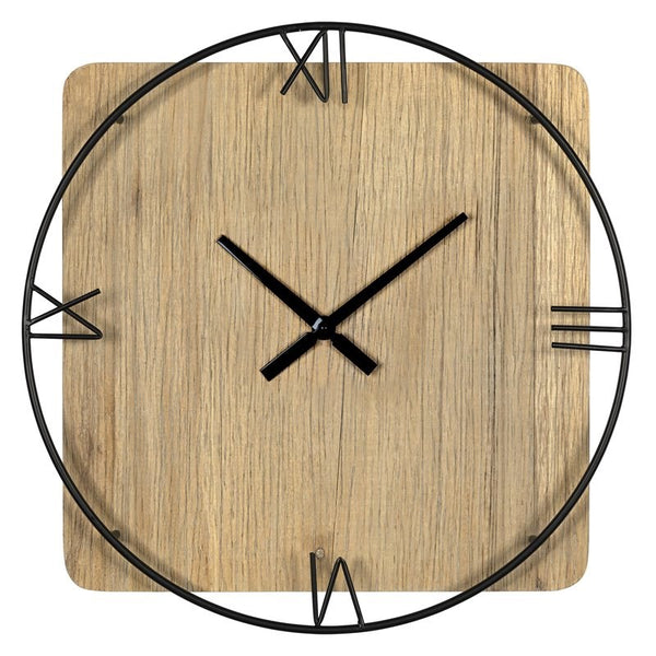 Minimalist Rustic Circle Square Wood and Metal Wall Clock