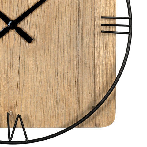 Minimalist Rustic Circle Square Wood and Metal Wall Clock