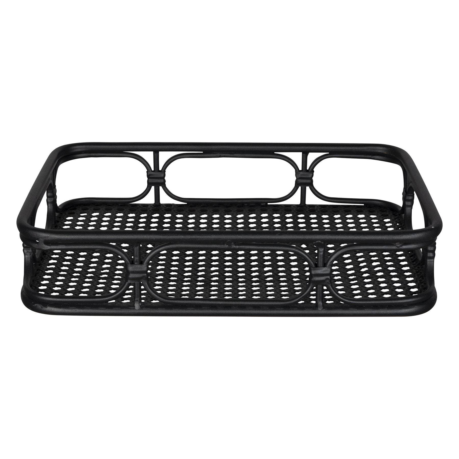 Matte Black Metal Cane Design Serving Tray