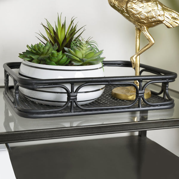 Matte Black Metal Cane Design Serving Tray