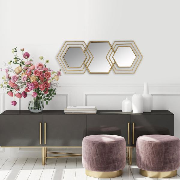 Gold Hexagon Trio Modern Wall Mirror