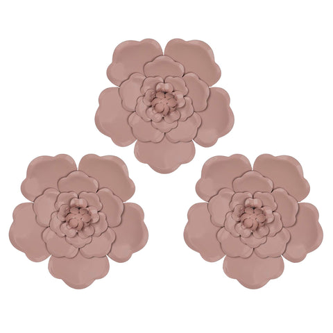 Set of 3 Metallic Mauve Flowers Wall Decor