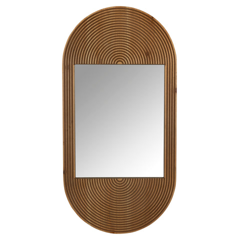 Brown Oval Wooden Wall Mirror