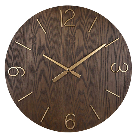 Classy Dark Stain Gold and Wood Wall Clock