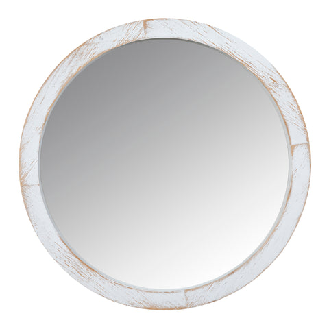 Modern Farmhouse Rustic White Wash Round Wall Mirror