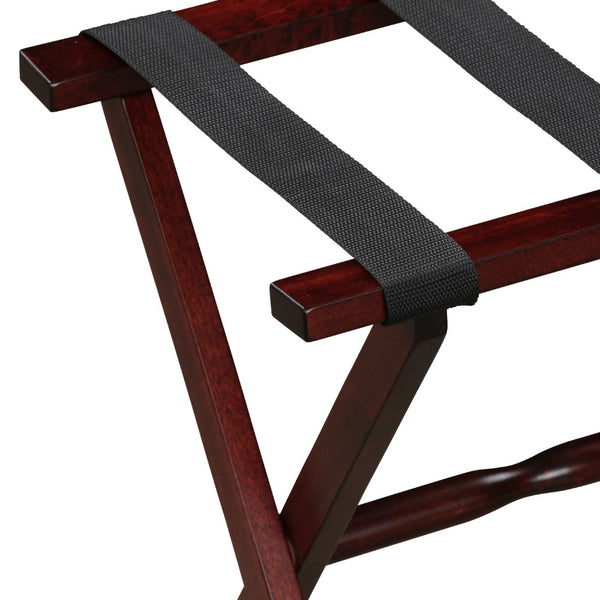 Hotel Cherry Mahogany Folding Luggage Rack with Black Straps