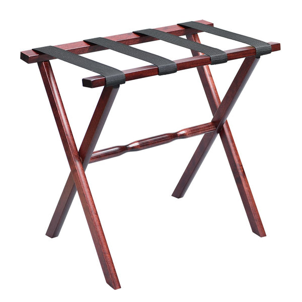 Hotel Cherry Mahogany Folding Luggage Rack with Black Straps