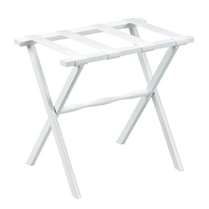 Hotel White Finish Wood Folding Luggage Rack with White Straps