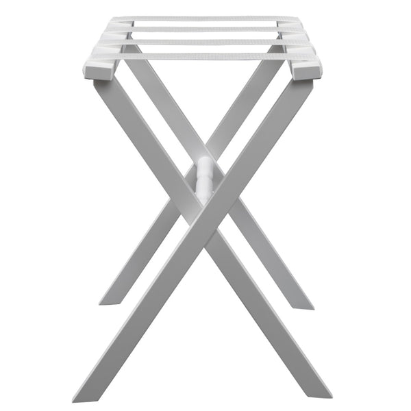 Hotel White Finish Wood Folding Luggage Rack with White Straps