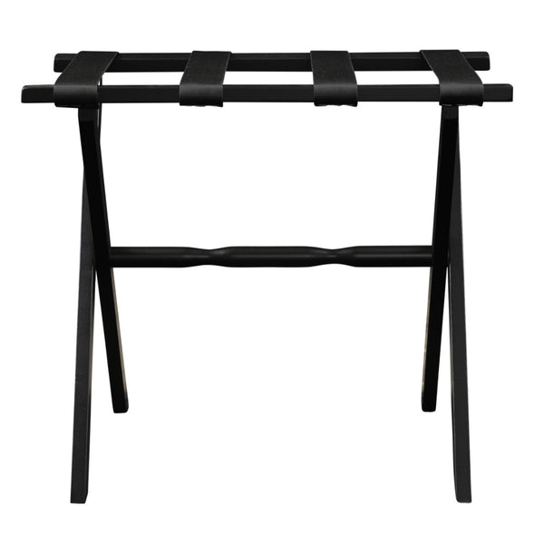 Hotel Black Finish Wood Folding Luggage Rack with Black Straps